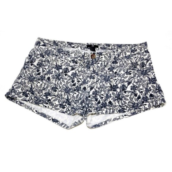 H&M black & white floral print cotton blend shorts woman's size 12 - Picture 1 of 5